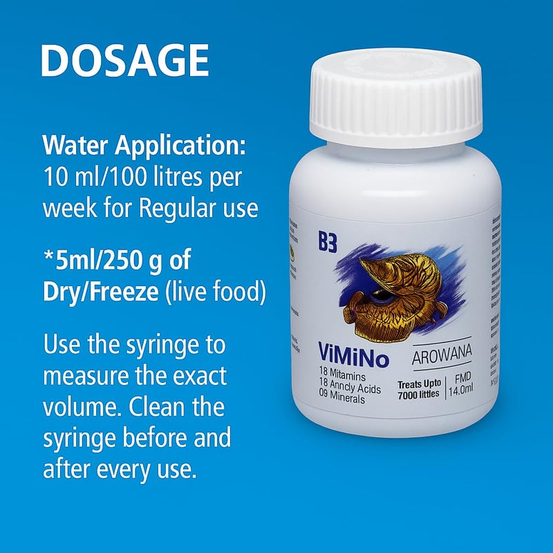 VAYINATO Billion Bacteria ViMiNo 140ml | Vitamin Complex | 14 Vitamins, 18 Amino Acids, 9 Minerals | Curcumin Infused | Treats 7000 litres (for Arowana) - Image 5