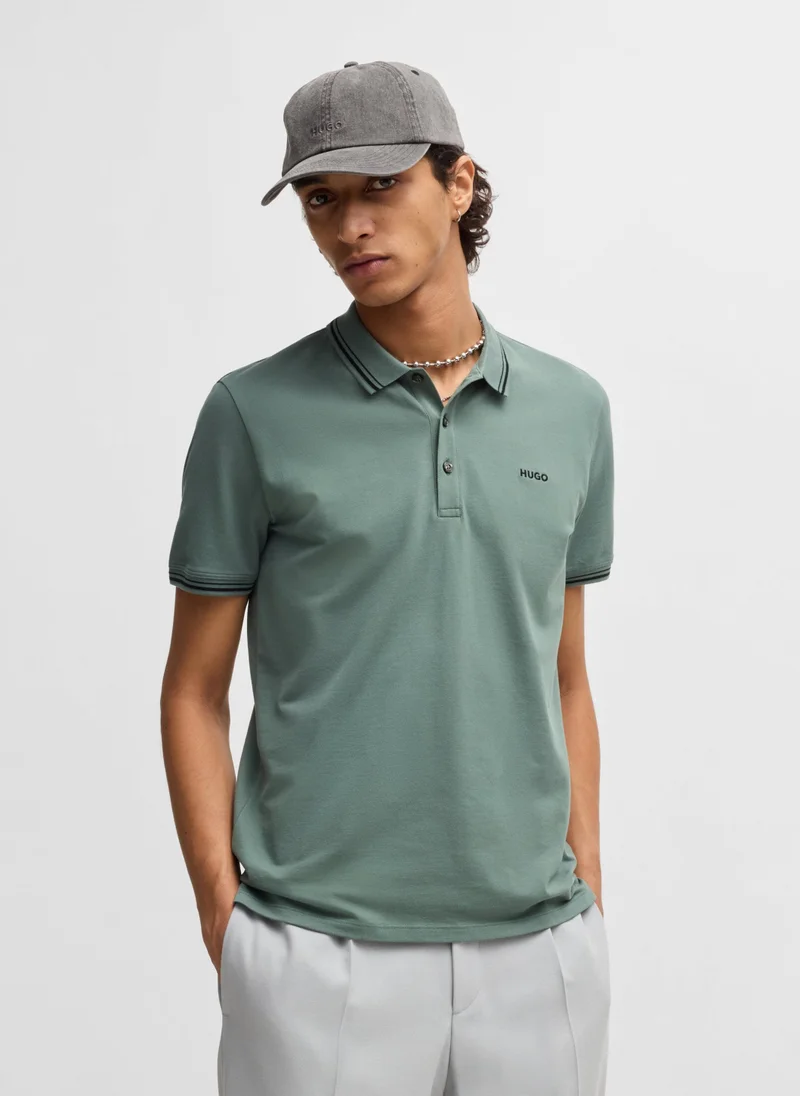 HUGO Stretch-cotton slim-fit polo shirt with printed logo