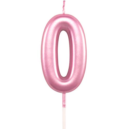 XNOVA Birthday Candles Ten Years Pink Happy Birthday Number 0 Candle for Cake Topper Decoration for Party Kids Adults Numeral 10 100 20 30 70 40 60 80 90 50 - Image 1