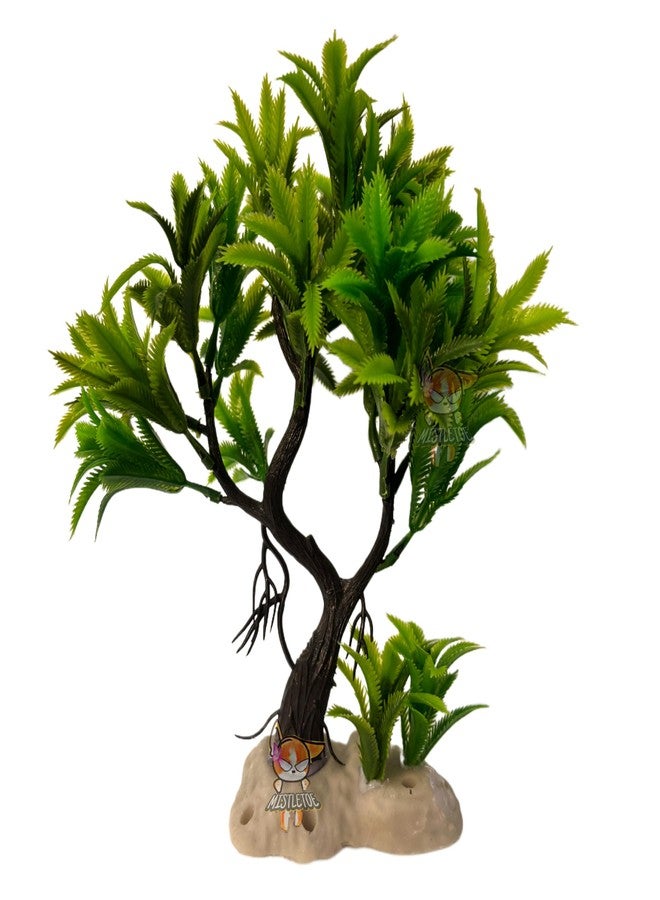 Mistletoe Natural Looking Artificial Plastic Aquarium Plastic Plants for Fish Tank Ornaments Freshwater & Saltwater Ornament Decorative Resin Base Artificial Plastic Plants (Pine Coconut Plant) - Image 1