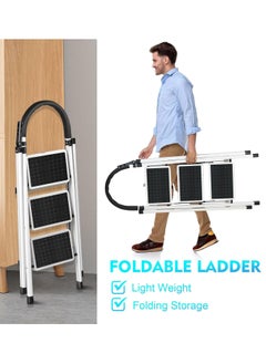 DubaiGallery 3 Step Ladder Folding Step Stool, 330 Lbs Capacity Step Stool for Adults, Closet Step Stool Ladder with Anti-Slip Wide Pedals Household Office, White  - Image 4