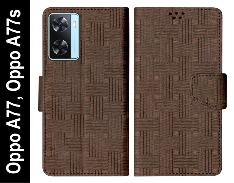 SBMS Flip Cover for Oppo A77/ Oppo A77s Back Cover Case with Magnatic Closure | Inbuilt Stand | Card & Money Pocket (Brown) - Image 2