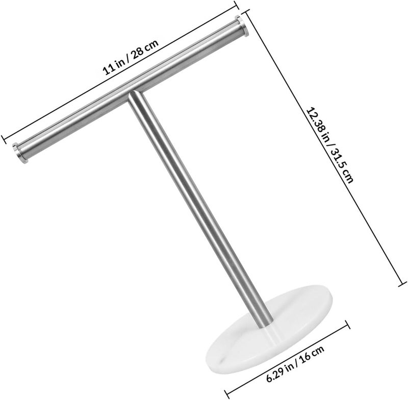 TIDTALEO T-Shaped Stainless Steel Hand Towel Holder with Marble Base, Countertop Standing Bathroom Towel Rack for Vanity and Toilet Paper Storage - Image 2