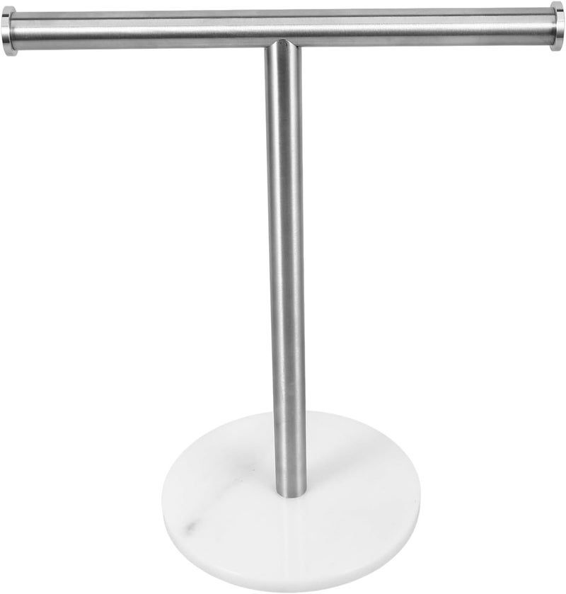 TIDTALEO T-Shaped Stainless Steel Hand Towel Holder with Marble Base, Countertop Standing Bathroom Towel Rack for Vanity and Toilet Paper Storage - Image 1