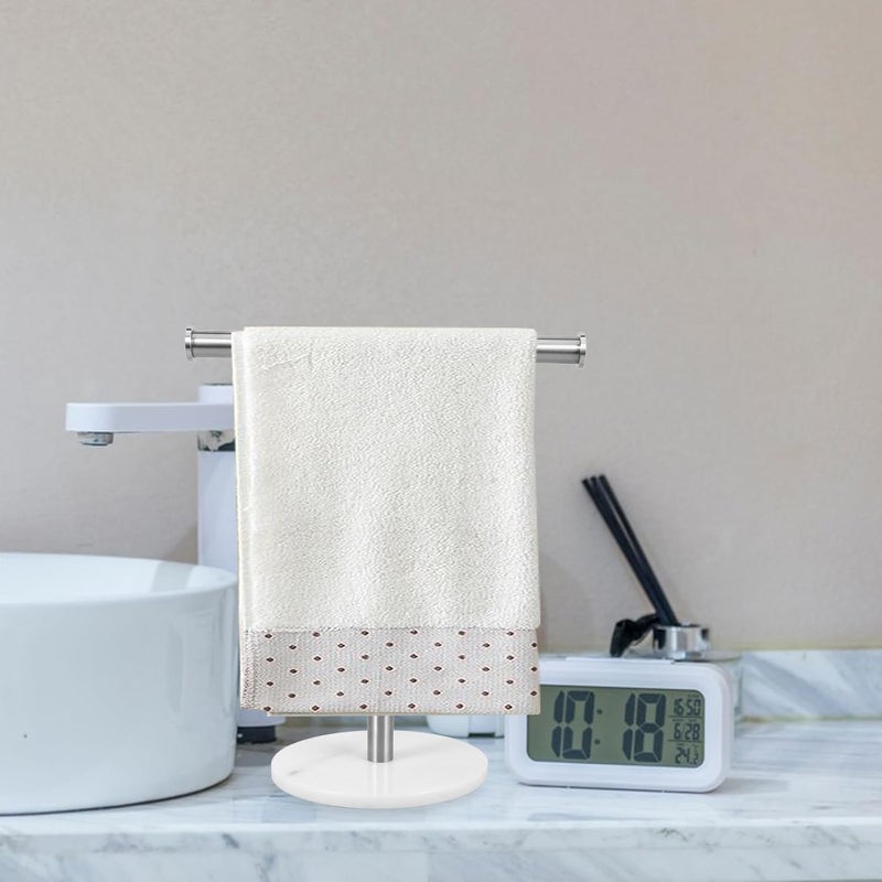 TIDTALEO T-Shaped Stainless Steel Hand Towel Holder with Marble Base, Countertop Standing Bathroom Towel Rack for Vanity and Toilet Paper Storage - Image 5