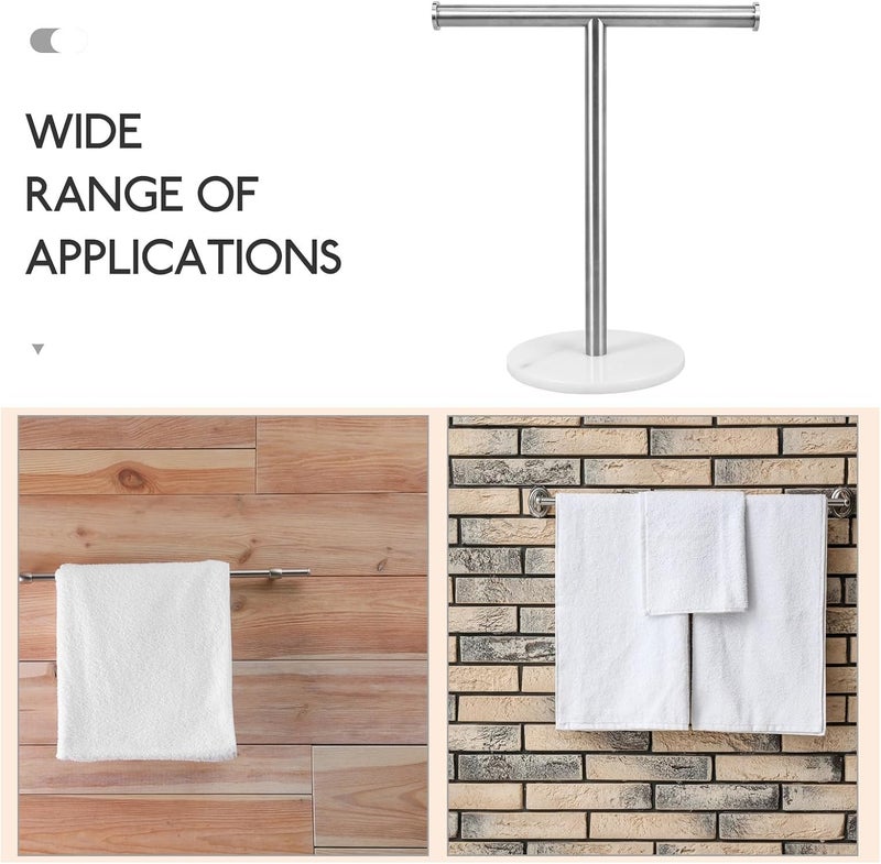TIDTALEO T-Shaped Stainless Steel Hand Towel Holder with Marble Base, Countertop Standing Bathroom Towel Rack for Vanity and Toilet Paper Storage - Image 3