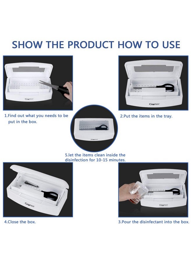 Gusnilo Sanitizing Tray Disinfectant Container Nail Tool Sterilizer Box Plastic Sanitizing Box For Nail Tools Hair Salonspa (Clear Lid White) - Image 3