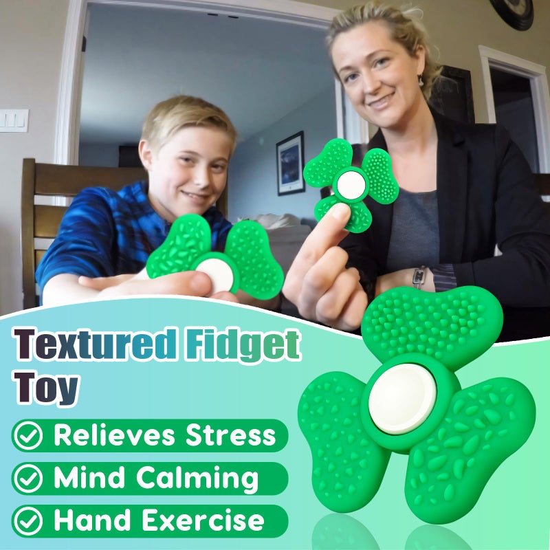 QETRABONE Easter Basket Stuffers Gifts Sensory Fidget Spinners Toy for Adults, 2 in 1 Green Textured Worry Stone, Quiet Desk Office Trefoil Fidget Spinner Stress Party Easter Gifts for Teen - Image 4