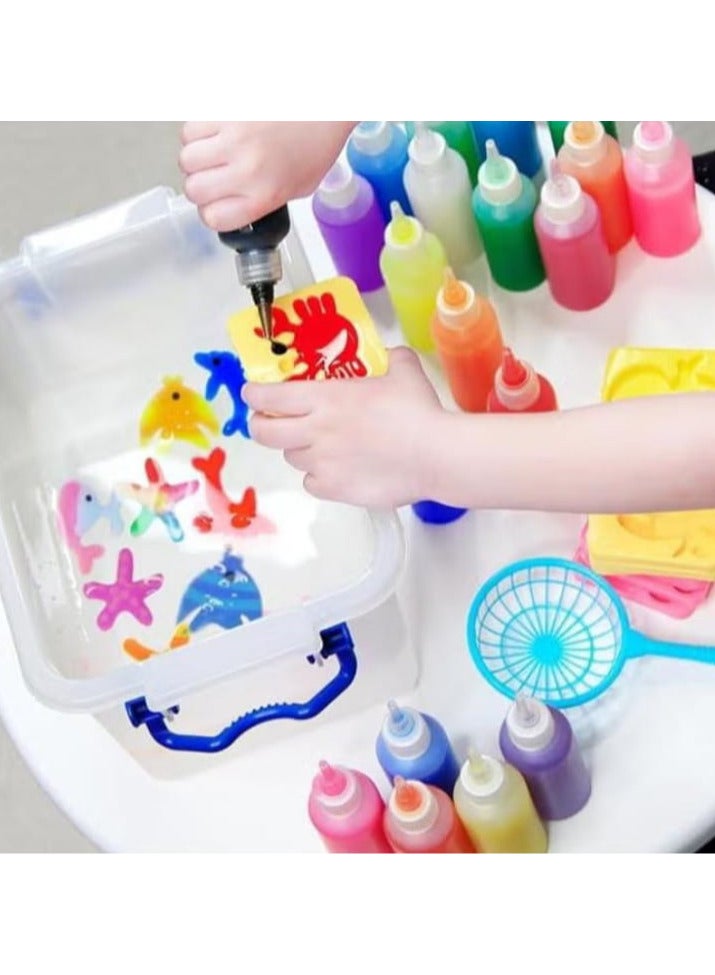 Magic Water Elf toy set consists of 6 colors, aqua fairy water gel with 6 animal sponge molds, 3D paint for creative arts and crafts for boys and girls aged 3-8 years