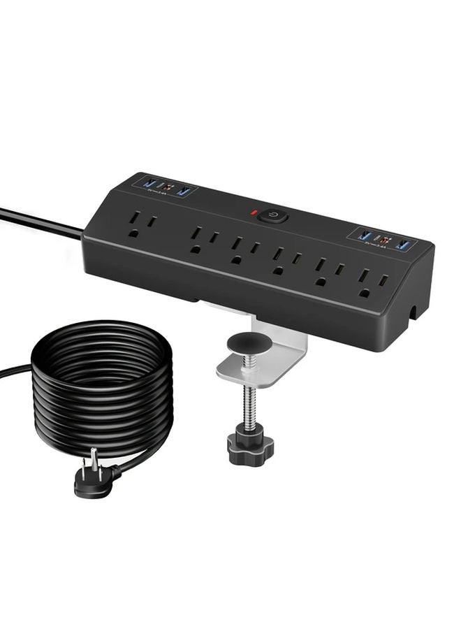 12 In 1 Desktop Power Strip 6 AC Outlets 6 USB Ports PD 20W Fast Charging Black - Image 2