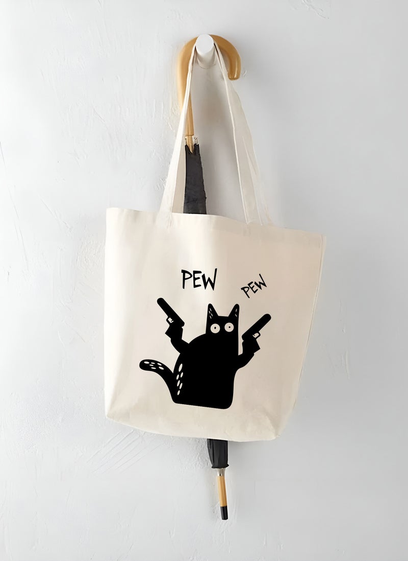 Spoil Your Wall Cat Pew Pew Print Design Tote Bag, Natural Shopping Bag, 38x42cm Reusable Jute Bag by Spoil Your Wall  - Image 3