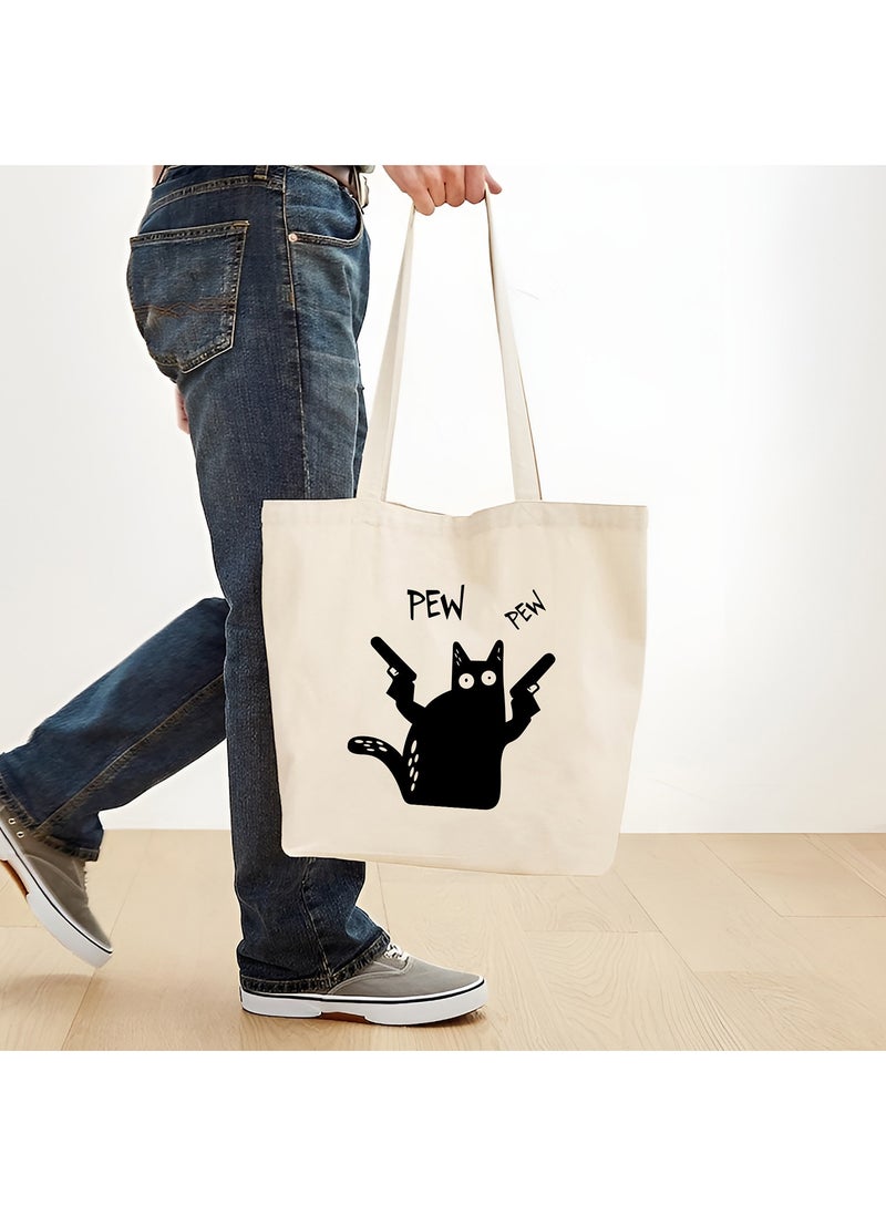 Spoil Your Wall Cat Pew Pew Print Design Tote Bag, Natural Shopping Bag, 38x42cm Reusable Jute Bag by Spoil Your Wall  - Image 2