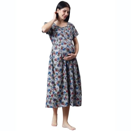 CEE 18 Women's Cotton Rayon A-Line Maternity Feeding Kurti with Zippers (9924_42_Matchless Grey_X-Large) - Image 2