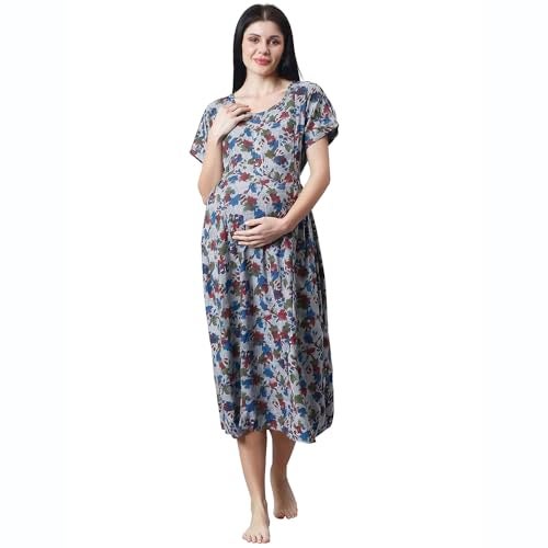 CEE 18 Women's Cotton Rayon A-Line Maternity Feeding Kurti with Zippers (9924_42_Matchless Grey_X-Large) - Image 1