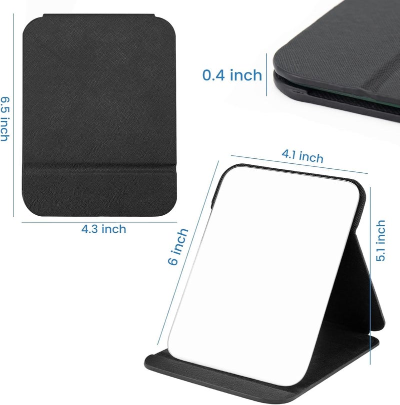 HYRAINBOW Portable Folding Mirror, 16x11cm Super HD Compact Makeup Mirror, Black PU Leather Travel Mirror, Small Mirror Free Standing Vanity, Tabletop Foldable - Image 2