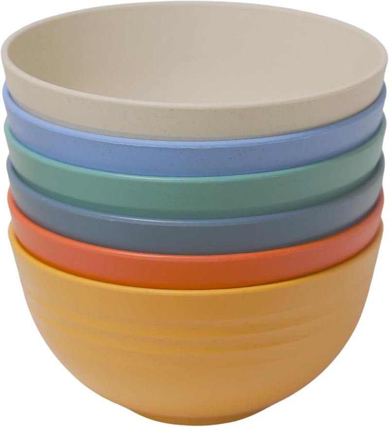 LuckyZone Unbreakable Cereal Bowls - 24 oz Reusable Wheat Straw Bowl Set of 6 - Dishwasher & Microwave Safe - Perfect for Cereal, Soup and Rice - BPA Free, Healthy & Eco-Friendly (6 Color_H) - Image 1