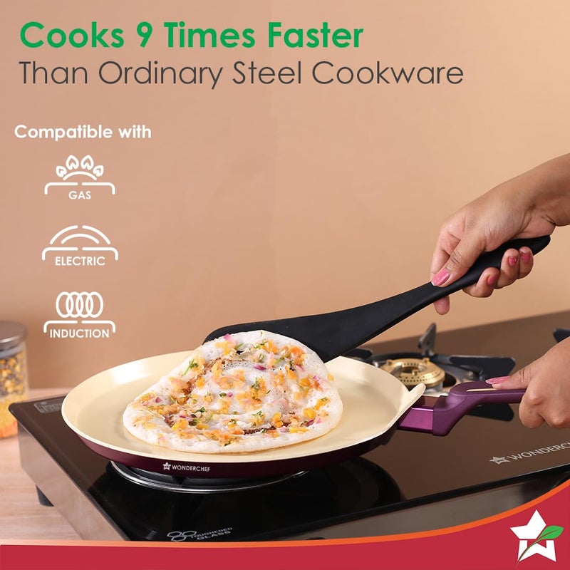 Wonderchef Bellagio Dosa Tawa | 28 cm | Non-Stick Ceramic Coating | Non-Toxic | Pure Aluminium | PFAS and PFOA Free | 3mm Thickness | Two-Tone Soft-Touch Handle | Firm Grip | 2 Years Warranty - Image 4