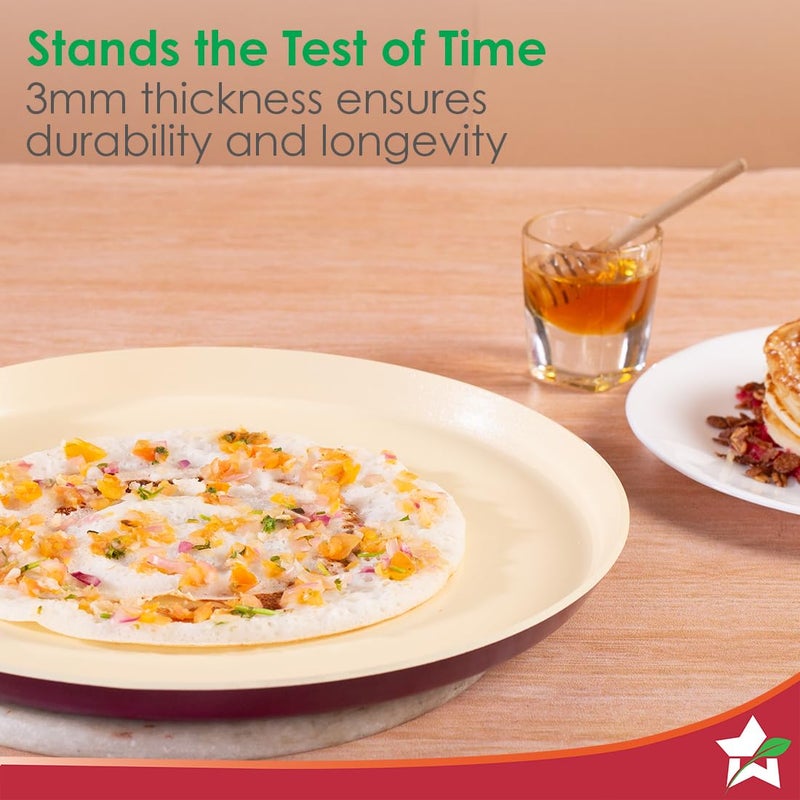 Wonderchef Bellagio Dosa Tawa | 28 cm | Non-Stick Ceramic Coating | Non-Toxic | Pure Aluminium | PFAS and PFOA Free | 3mm Thickness | Two-Tone Soft-Touch Handle | Firm Grip | 2 Years Warranty - Image 3