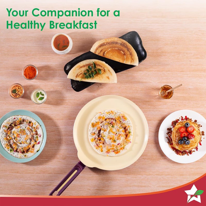 Wonderchef Bellagio Dosa Tawa | 28 cm | Non-Stick Ceramic Coating | Non-Toxic | Pure Aluminium | PFAS and PFOA Free | 3mm Thickness | Two-Tone Soft-Touch Handle | Firm Grip | 2 Years Warranty - Image 2