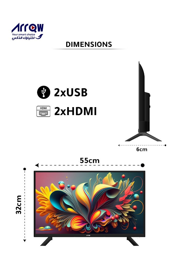 ARRQW 24-inch Standard TV, HD Ready, 1366x768 Resolution, 60Hz Refresh Rate, Stereo Sound, Wireless Display, 2 HDMI, 2 USB, Wall Mount | Model: RO-24LP - Image 2