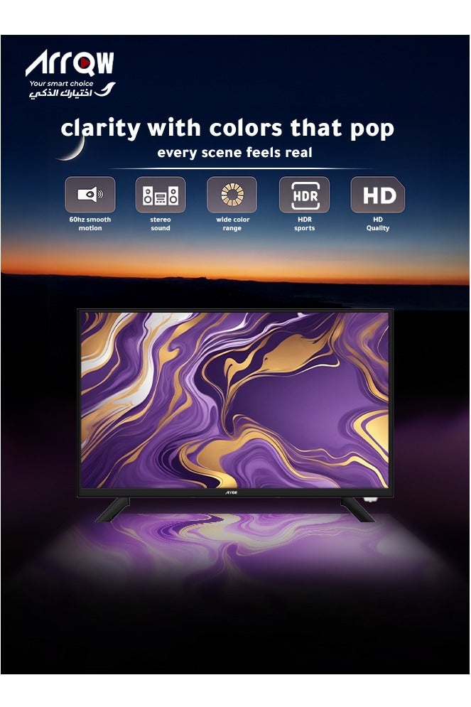 ARRQW 24-inch Standard TV, HD Ready, 1366x768 Resolution, 60Hz Refresh Rate, Stereo Sound, Wireless Display, 2 HDMI, 2 USB, Wall Mount | Model: RO-24LP - Image 4