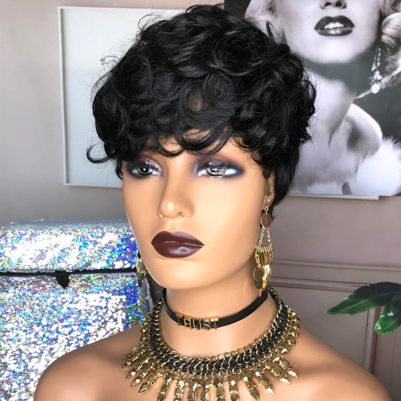 HOTKIS Short Curly Pixie Cut Wig Human Hair for Black Women Short Human Hair Pixie Cut Glueless Wigs Natural Curl Hair Black Pixie Wigs for Daily Use - Image 1