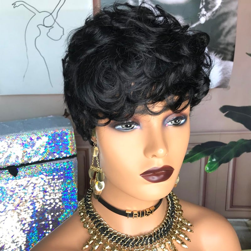 HOTKIS Short Curly Pixie Cut Wig Human Hair for Black Women Short Human Hair Pixie Cut Glueless Wigs Natural Curl Hair Black Pixie Wigs for Daily Use - Image 3