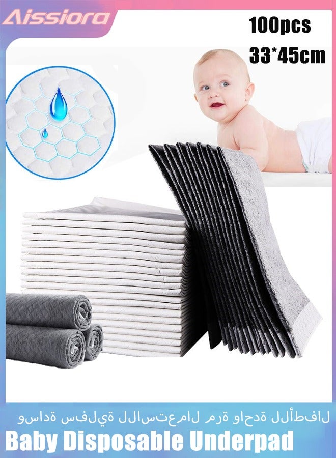 Aissiora Disposable Underpads for Baby, 100 Pack(33×45 cm), Leak-Proof Breathable Incontinence Diaper Changing Pad, Heavy Absorbency, and Soft Cover for Bed Waterproof Leak Proof Quick Absorb  - Image 1