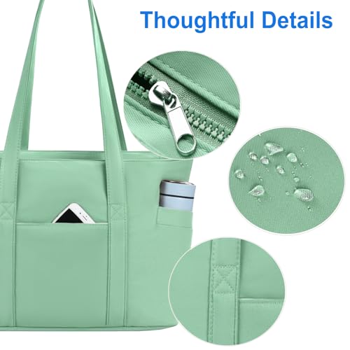 CTWWFS Large Tote Bag for Women, Nylon Lightweight Tote Bag with Zipper, Work Tote with 15.6" Laptop Sleeve, Nurse Teacher Bag for Work & College (Green) - Image 5