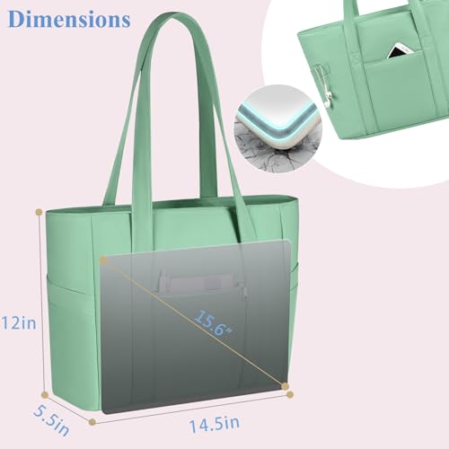 CTWWFS Large Tote Bag for Women, Nylon Lightweight Tote Bag with Zipper, Work Tote with 15.6" Laptop Sleeve, Nurse Teacher Bag for Work & College (Green) - Image 3
