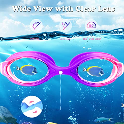 EWPJDK Kids Swim Goggles - 2 Pack Swimming Goggles Anti Fog Anti-UV No Leaking For Children Teens Boys & Girls Age 3-15 (Purple & Blue) - Image 3