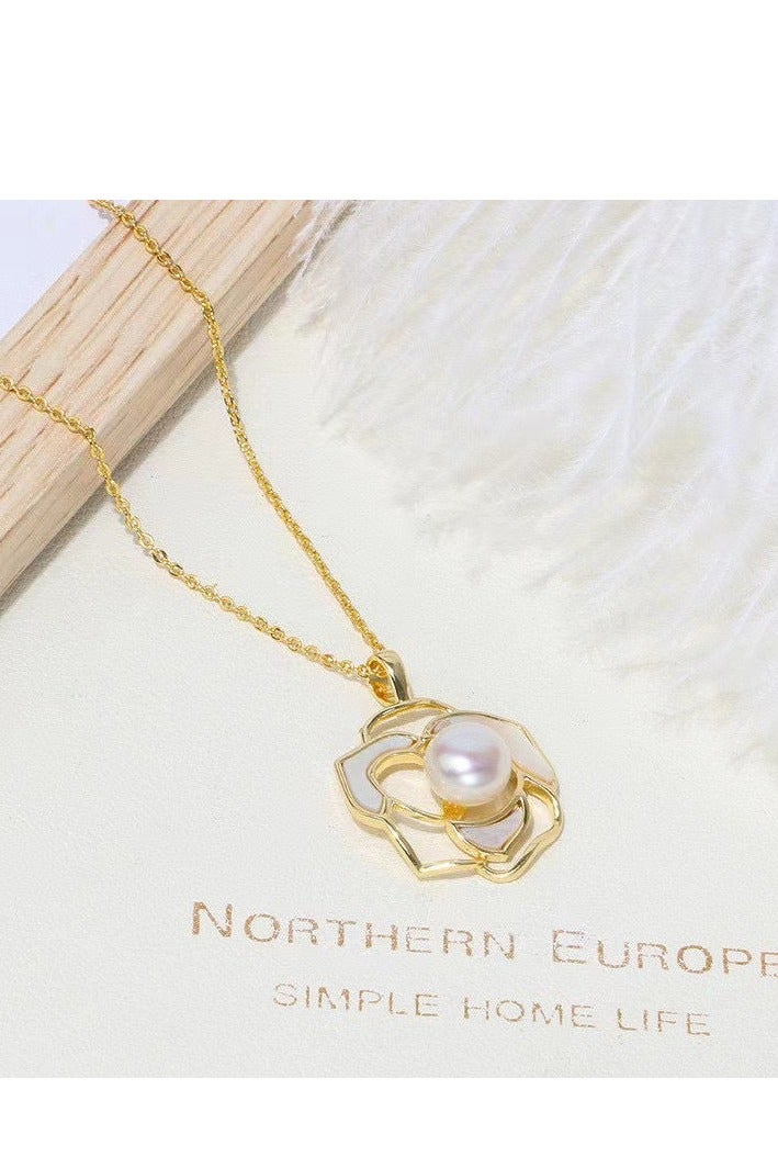 Innoshine Elegant French Camellia Flower Pearl Earring Necklace and Ring Jewelry Set for Fashion Women – Light Luxury Necklace, Earrings & Ring Trio, Dainty Layering Collarbone Chain, Vintage-inspired Floral Accessories - Image 5