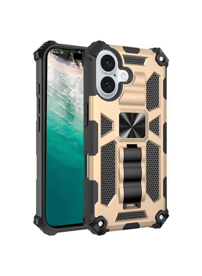جراب هاتف مغناطيسي هجين من مادة TPU ومضاد للصدمات لهاتف iPhone 16 Plus من Armor مع حامل (ذهبي)