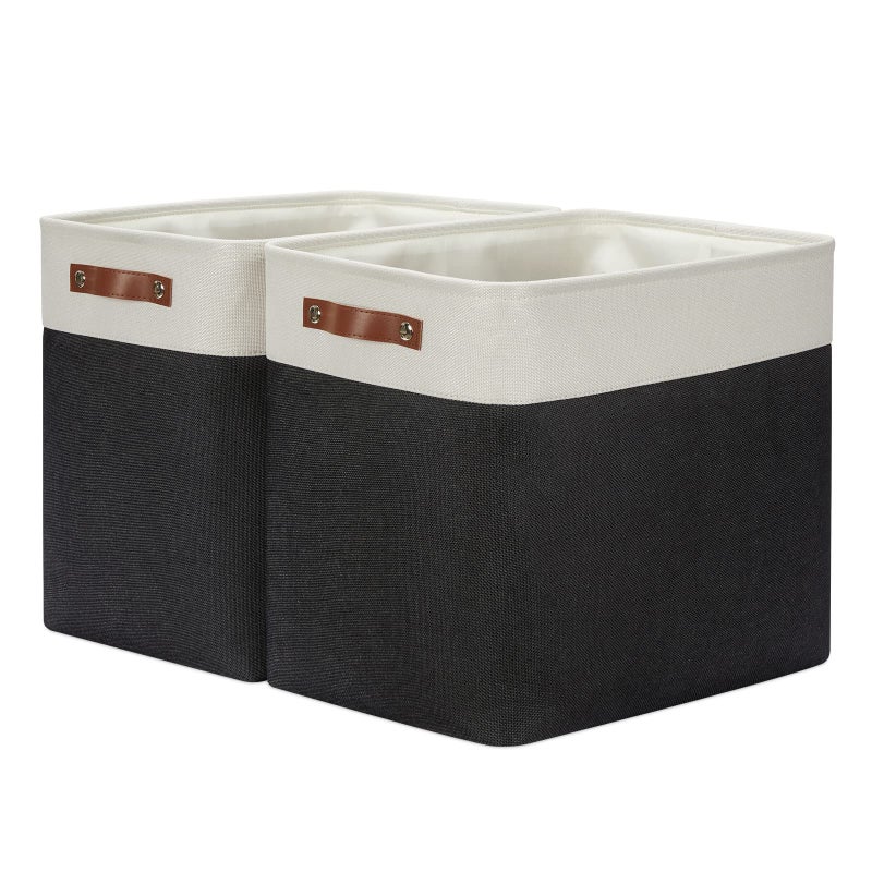 DULLEMELO Extra Large Storage Baskets Fabric Storage Bins for Organizing Shelves Nursery Toys Books Closet Baskets and Bins with Handles WhiteBlack 2Pack - Image 2