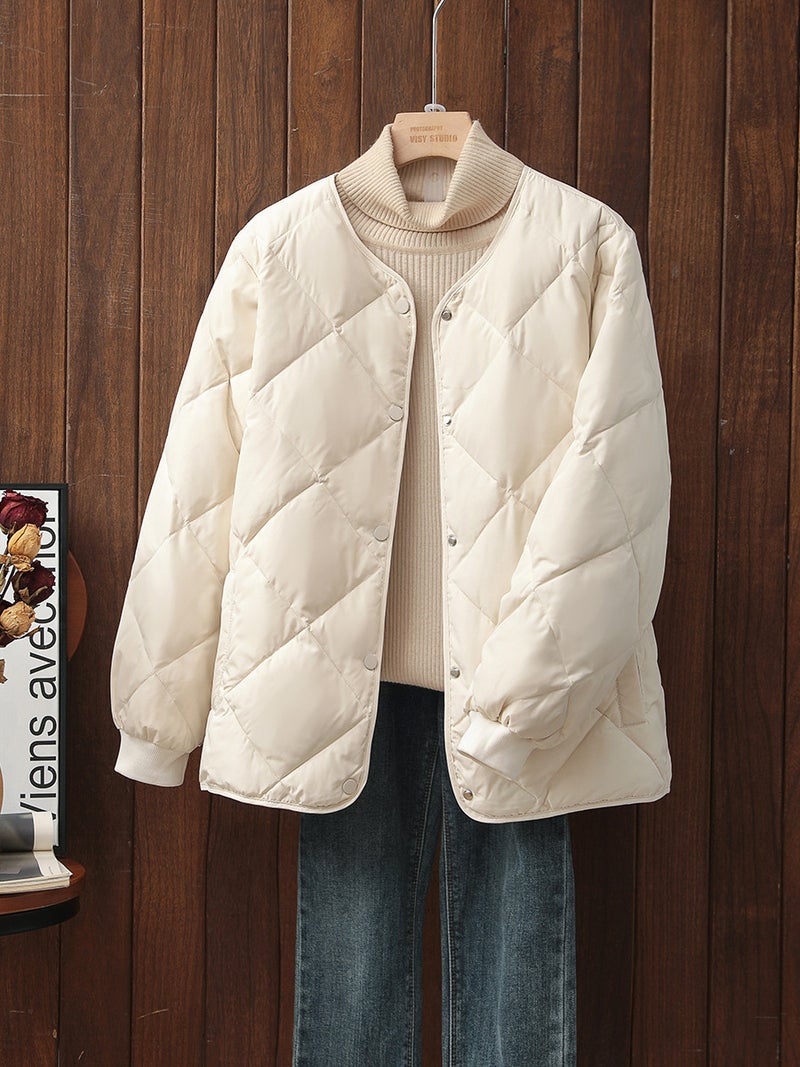 2023 Short Puffer Jacket Women Winter Light Quilted Coat beautiful white  - Image 1