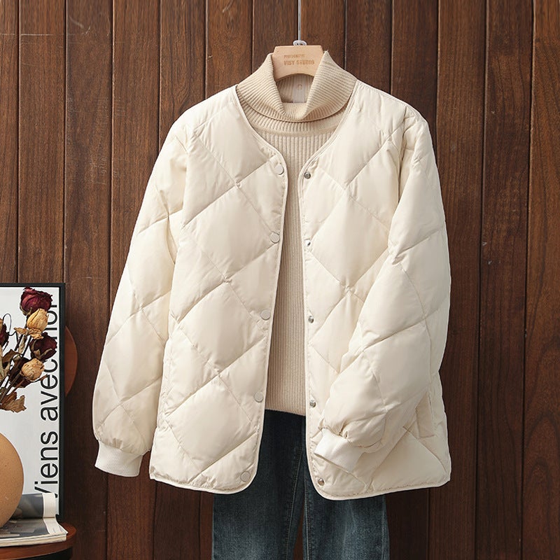 2023 Short Puffer Jacket Women Winter Light Quilted Coat beautiful white  - Image 3