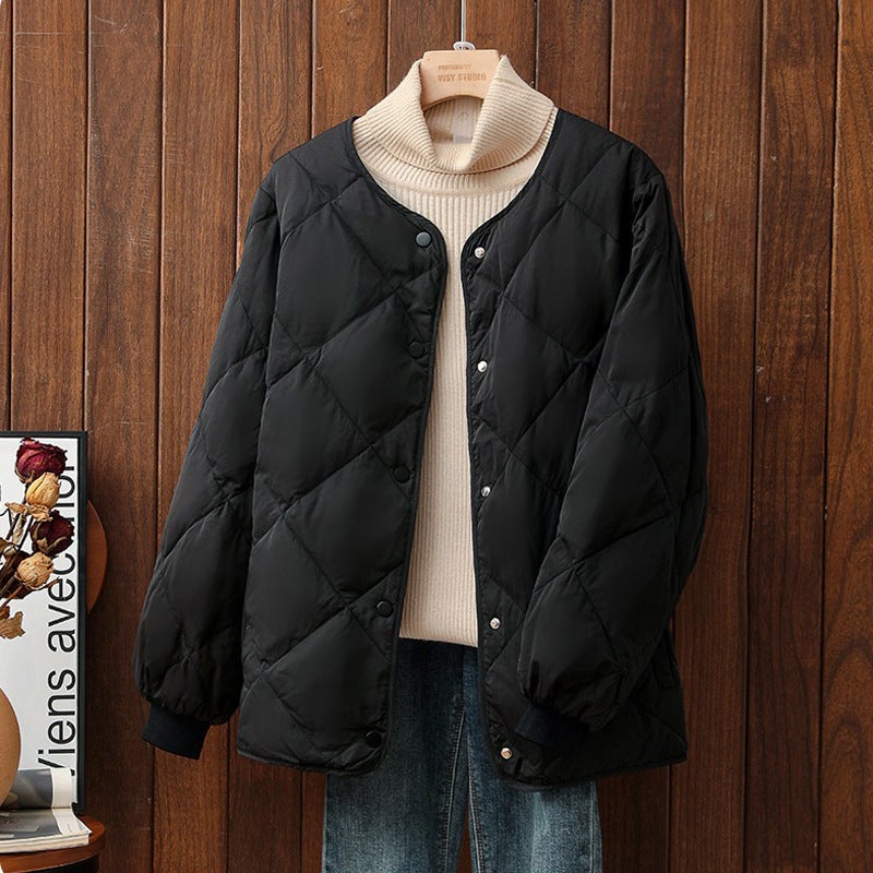 2023 Short Puffer Jacket Women Winter Light Quilted Coat beautiful white  - Image 5