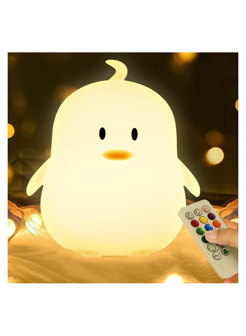 SYOSI Kids Night Light Large Penguin Kawaii Birthday Gifts Room Decor Bedroom Decorations for Baby Toddler Girls Children LED 9 Color Changing Animal Portable Squishy Silicone Lamp Tap Remote Control - Image 1