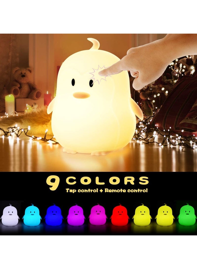 SYOSI Kids Night Light Large Penguin Kawaii Birthday Gifts Room Decor Bedroom Decorations for Baby Toddler Girls Children LED 9 Color Changing Animal Portable Squishy Silicone Lamp Tap Remote Control - Image 3