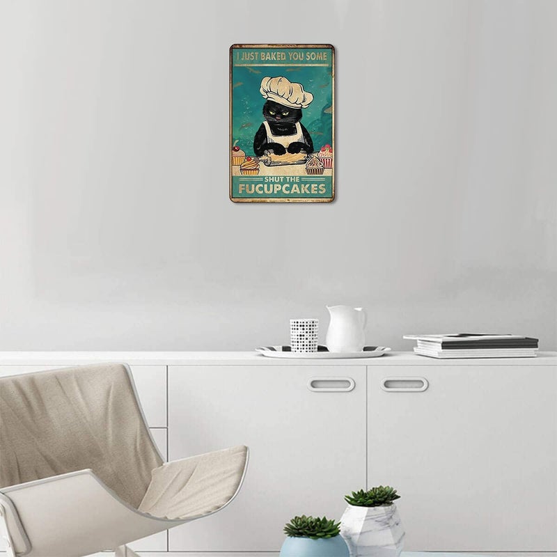 Fmcmly Funny Cat Metal Tin Signs Vintage Kitty Kitchen Sign Home Bathroom Coffee Bar Hotel Retro Art Wall Decor I Just Baked You Some Cakes 12x8 Inch - Image 5