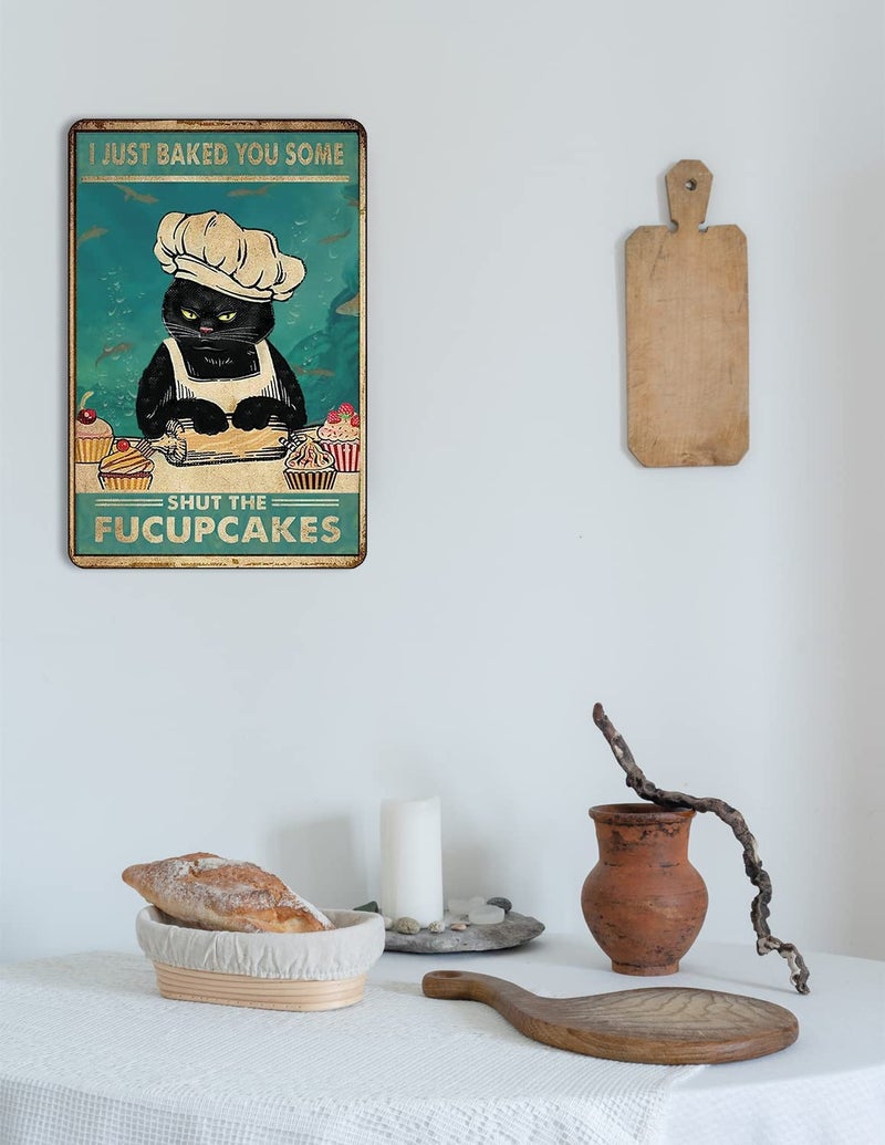 Fmcmly Funny Cat Metal Tin Signs Vintage Kitty Kitchen Sign Home Bathroom Coffee Bar Hotel Retro Art Wall Decor I Just Baked You Some Cakes 12x8 Inch - Image 3