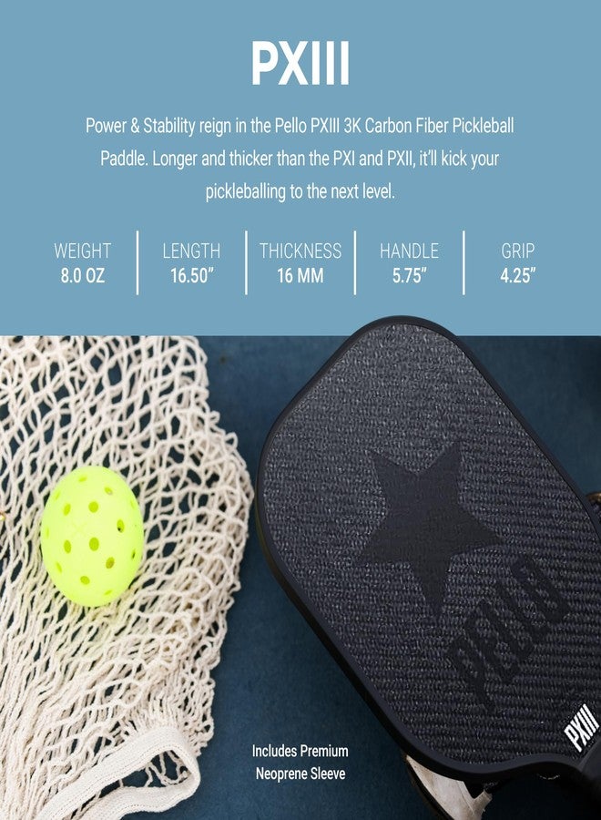 PELLO PXIII Carbon Fiber Pickleball Paddle | Elongated USAPA Approved | Pro-Level Performance Pickleball Paddle for Power, Spin & Control | Carbon Fiber Pickle Ball Paddle Women and Men | (Black) - Image 2