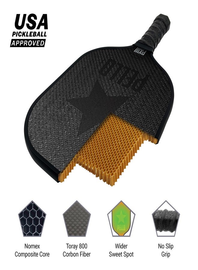 PELLO PXIII Carbon Fiber Pickleball Paddle | Elongated USAPA Approved | Pro-Level Performance Pickleball Paddle for Power, Spin & Control | Carbon Fiber Pickle Ball Paddle Women and Men | (Black) - Image 3