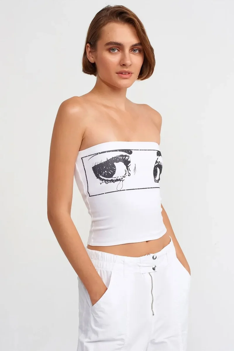 DILVIN Printed Strapless Crop Top