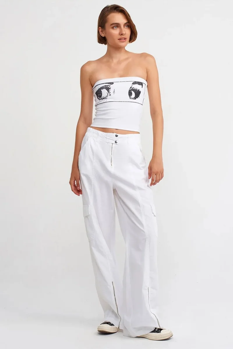Dilvin White DILVIN Printed Strapless Crop Top for Women | Best Price UAE