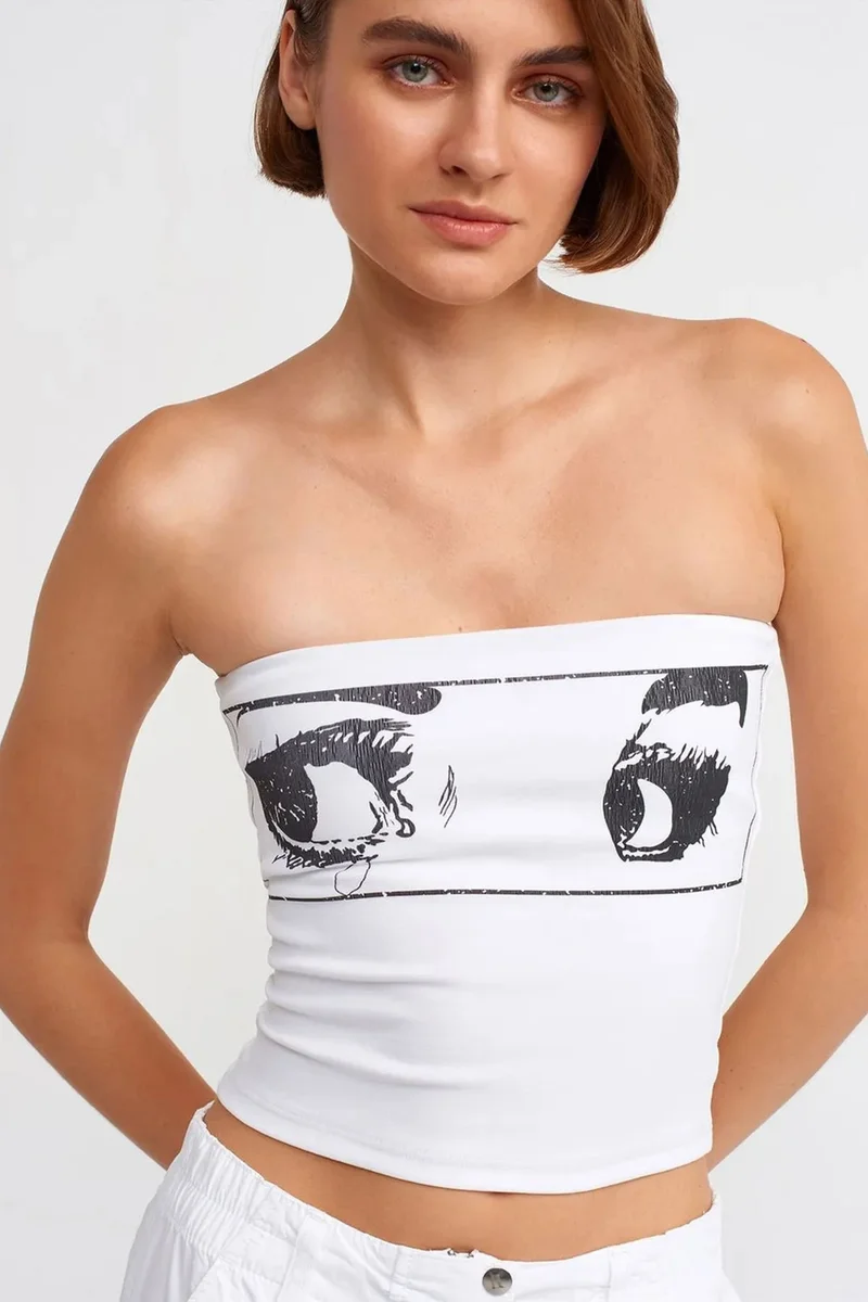 Dilvin White DILVIN Printed Strapless Crop Top for Women | Best Price UAE