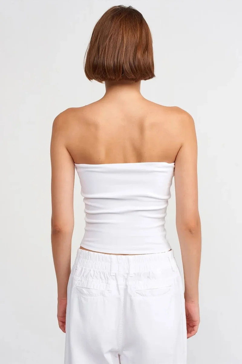 Dilvin White DILVIN Printed Strapless Crop Top for Women | Best Price UAE