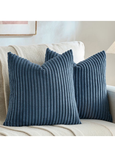 مجموعة من 2 أغطية وسائد زخرفية محايدة للكنبة، السرير والأريكة، ناعمة ورقيقة بنمط قطن مضلع، تصميم جمالي وحديث - 45x45 سم - أزرق باهت