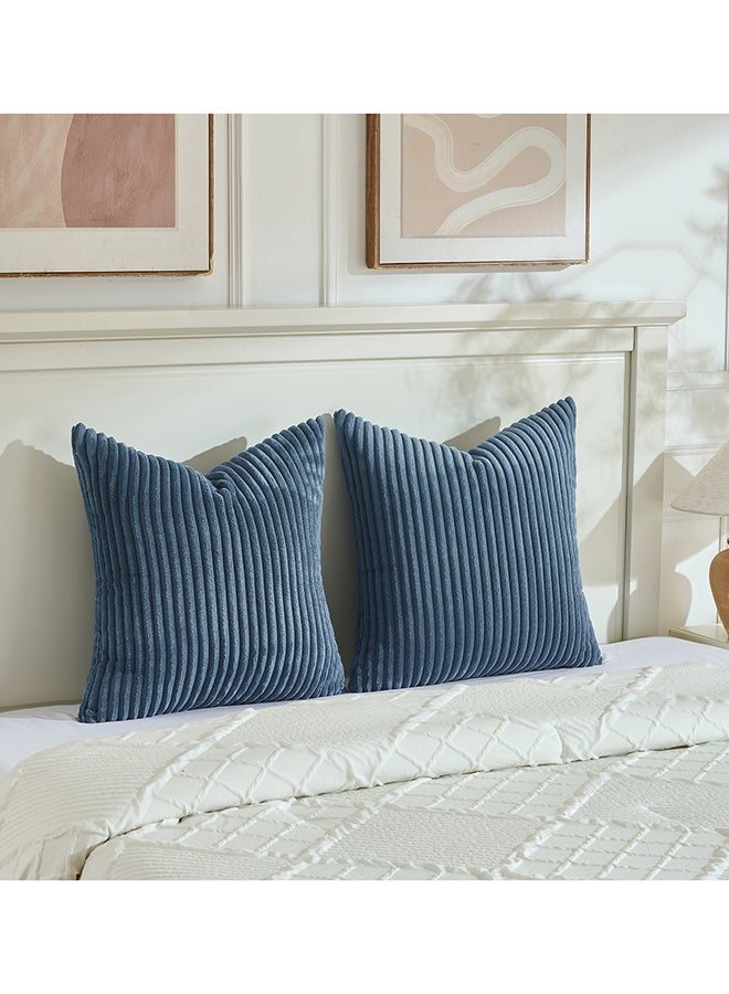 Fancy Homi مجموعة من 2 أغطية وسائد زخرفية محايدة للكنبة، السرير والأريكة، ناعمة ورقيقة بنمط قطن مضلع، تصميم جمالي وحديث - 45x45 سم - أزرق باهت - Image 5
