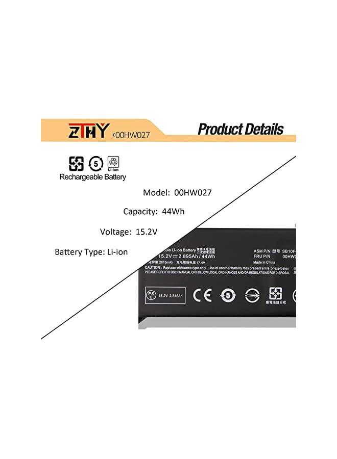 ZTHY 00Hw026 00Hw027 Laptop Battery For Lenovo Thinkpad New S1 2018 Yoga 260 370 X380 20Fd 20Fe 20Jh 20Jj 20Lh 20Fd001Wge 20Lh000Pge 20Jh002Kge 01Av432 01Av433 01Av434 Sb10F46465 15.2V 44Wh 2895Mah - Image 3